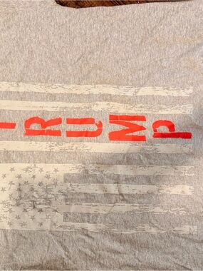 Graphic Heather Gray Tee with Distressed Flag and Red Accent